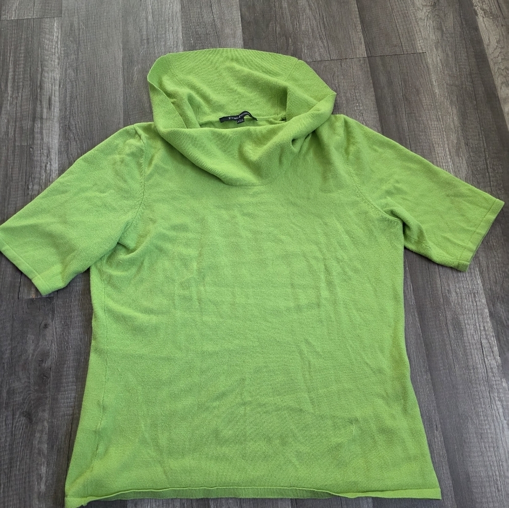 Evan Picone Lime Green Knit Tee With Mick Neck Y2K Lagenlook Classy L Business